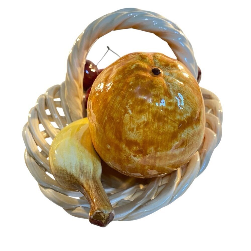 Ceramic Fruit Basket Made in Italy 6" x 8" Banana Cherries Orange - Picture 3 of 10